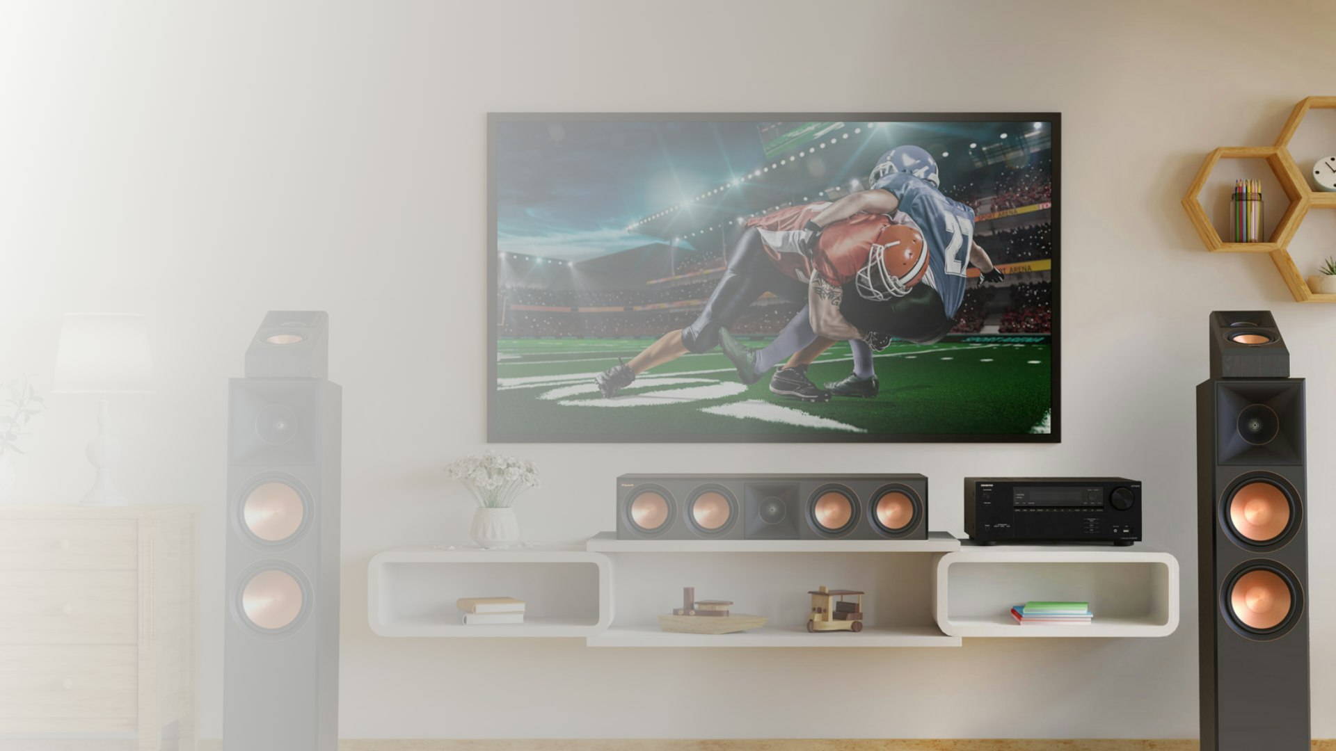 Reference Premiere 502 and Onkyo TX NR6100 System in Stylish Home Sports on TV